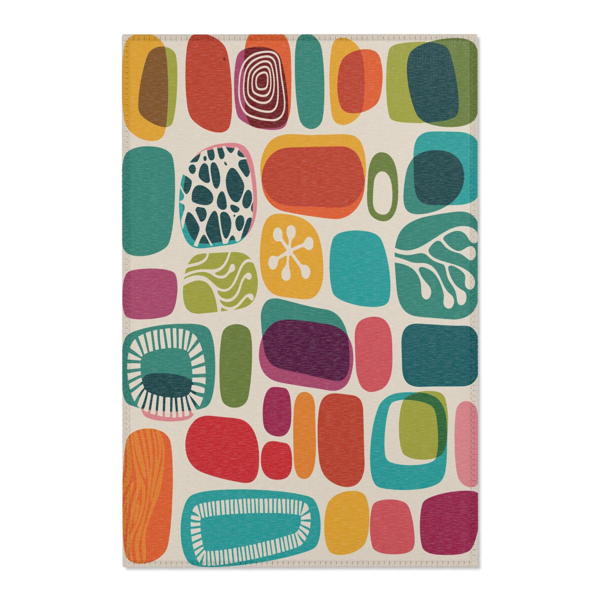 1950s Mid Century Modern Amoeba Area Rug, Retro Geometric Abstract ...