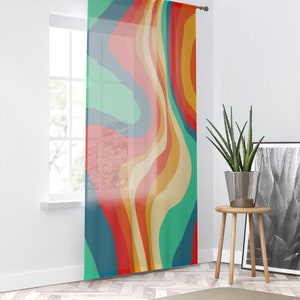 Sheer Window Curtain in Mid Century Modern Colorful & Bold Swirl Print, Custom Design Retro Home Decor, Livingroom Bedroom Vintage Geometric