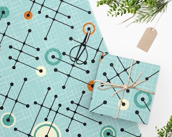 Mid-Century Modern Wrapping Paper - 1950s Retro Geometric Blue Holiday Gift Wrap