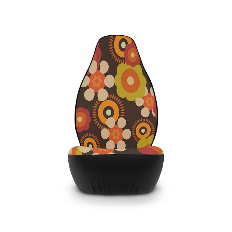 Fundas de asiento de coche con estilo retro, funky y moderno de los años 60, estilo hippie bohemio, protector de asiento de coche con estilo floral de mediados de siglo y años 70, decoración para coche. imagen 4