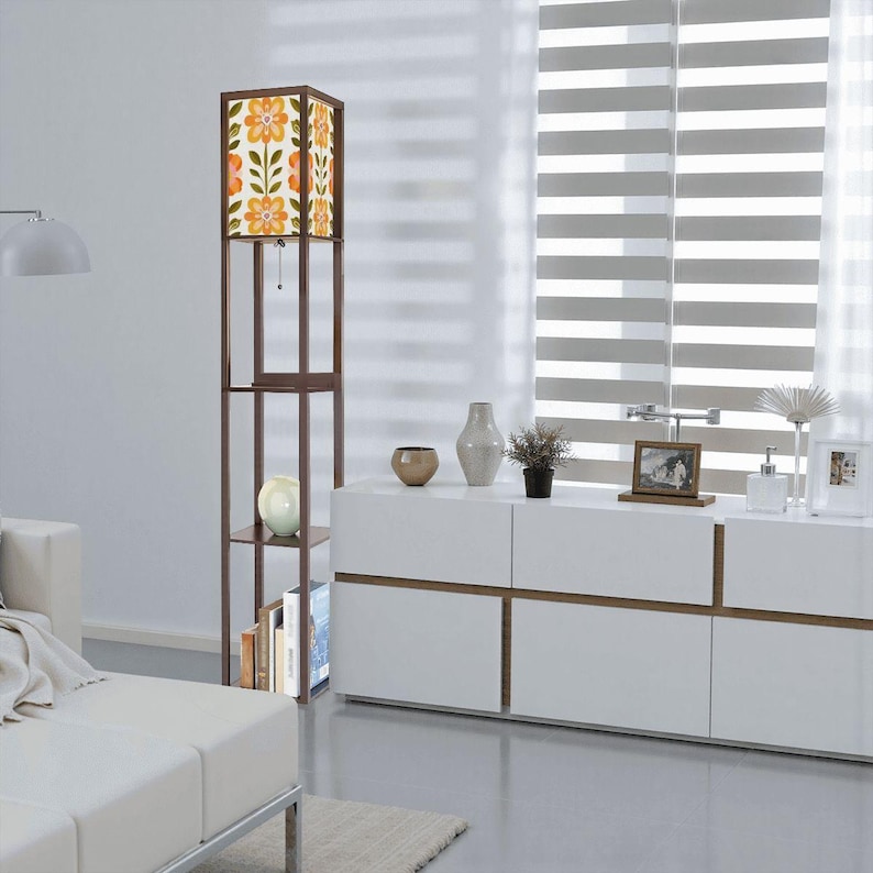 Scandinavian Modern Danish Floral Shelf Floor Lamp, Mid Century Bookcase Light Bild 6