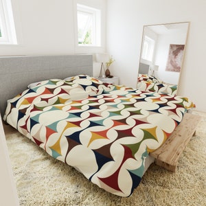 Retro MCM Duvet Cover, Mid Century Modern Bedding, Vibrant Geometric Scandinavian Modern Danish Bed Decor