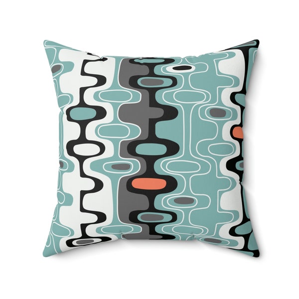 Retro Geometric Mid Mod Throw Pillow with Insert, MCM Abstract Oval Accent Pillow, Living Room, Bedroom Cushions, Housewarming Gift