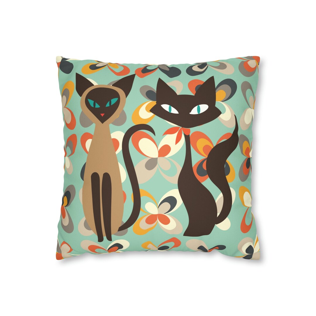 Mid Century Modern Atomic Cat Throw Pillow, Retro MCM Cushion, Atomic Design Home Accent main image 0