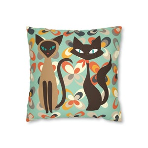 Mid Century Modern Atomic Cats Retro Suede Pillow Case, Custom Designed Faux Suede Pillow Covers, Retro Geometric Throw Pillow Cushions