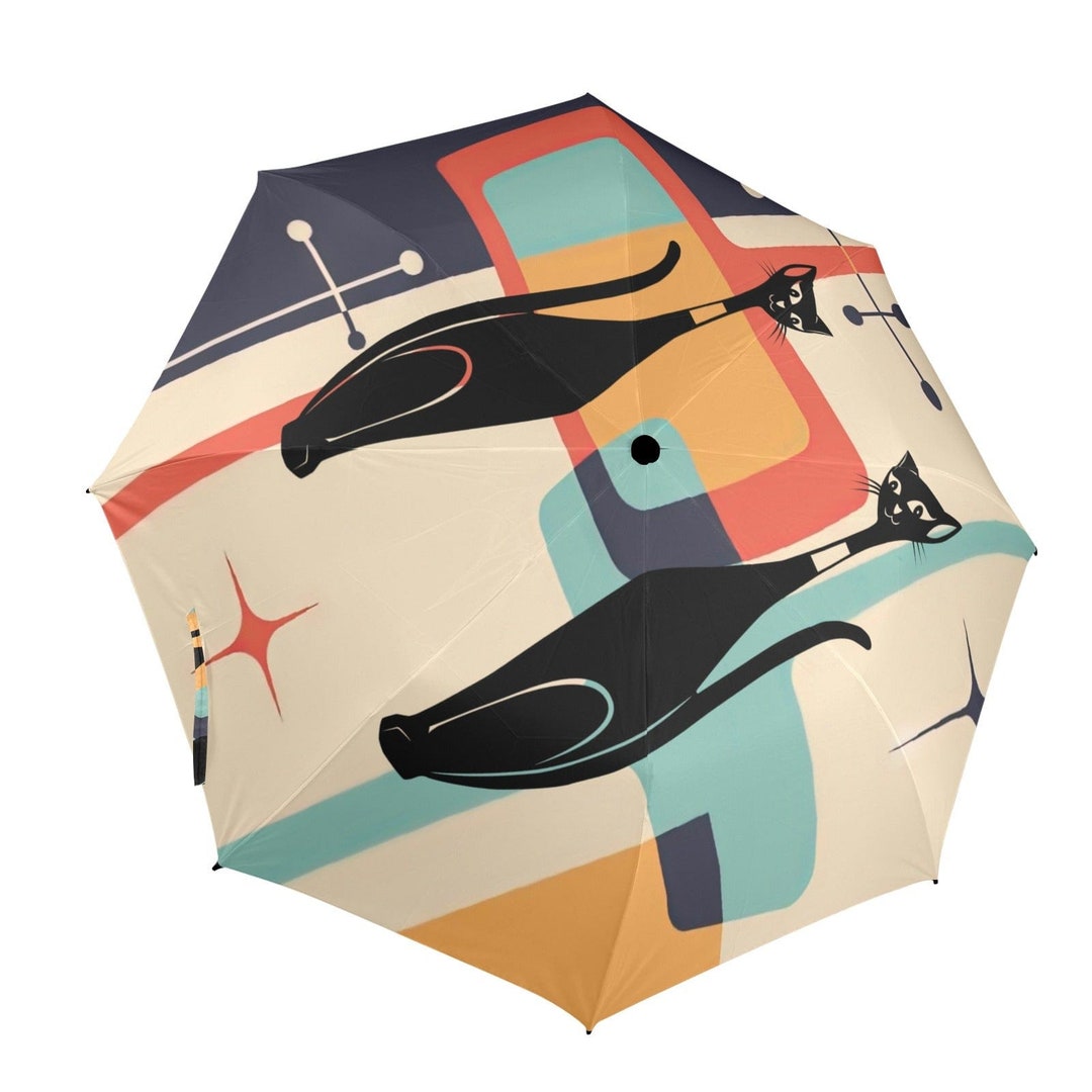 Christmas Retro Atomic Cat Semi-Automatic Foldable Umbrella main image 0