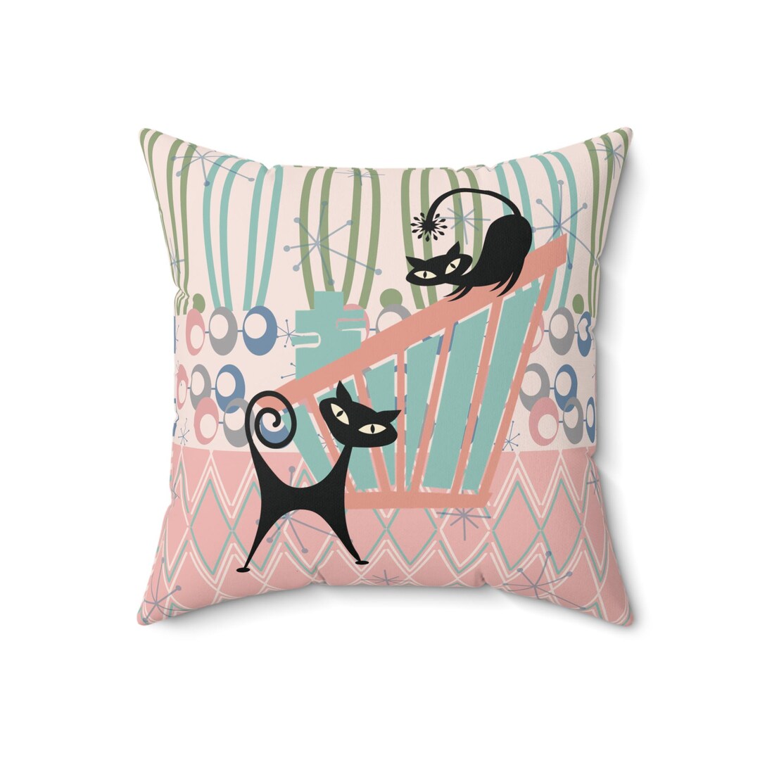 Mid Century Modern Atomic Cat Throw Pillow, Retro MCM Cushion, Atomic Design Home Accent main image 1