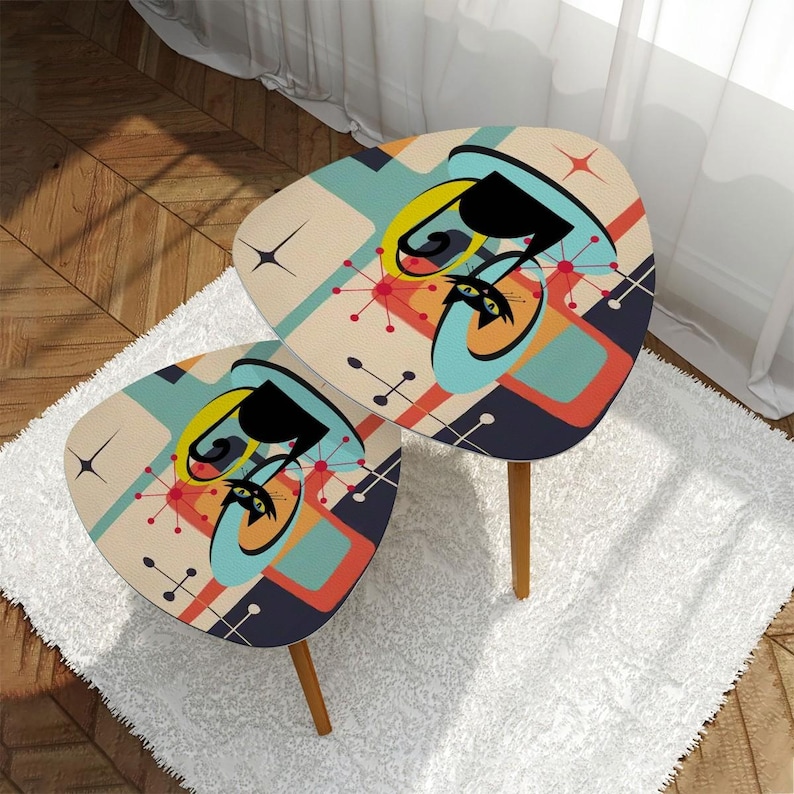 Atomic Cat Mid Century Modern Nesting Tables, Retro 60s Abstract