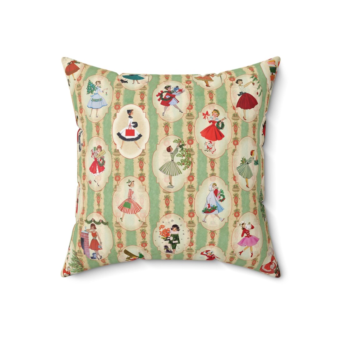 1950s Vintage Christmas Decor Pillows, Retro Holiday Throw Cushions ...