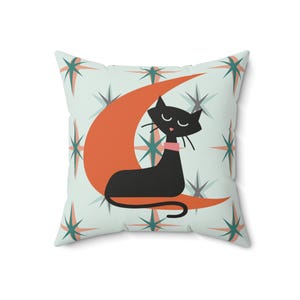 Atomic Cat Boomerang Pillow, Mid Century Modern Starburst Cushion, Retro MCM Decor