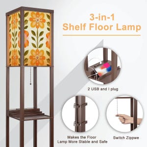 Scandinavian Modern Danish Floral Shelf Floor Lamp, Mid Century Bookcase Light Bild 4