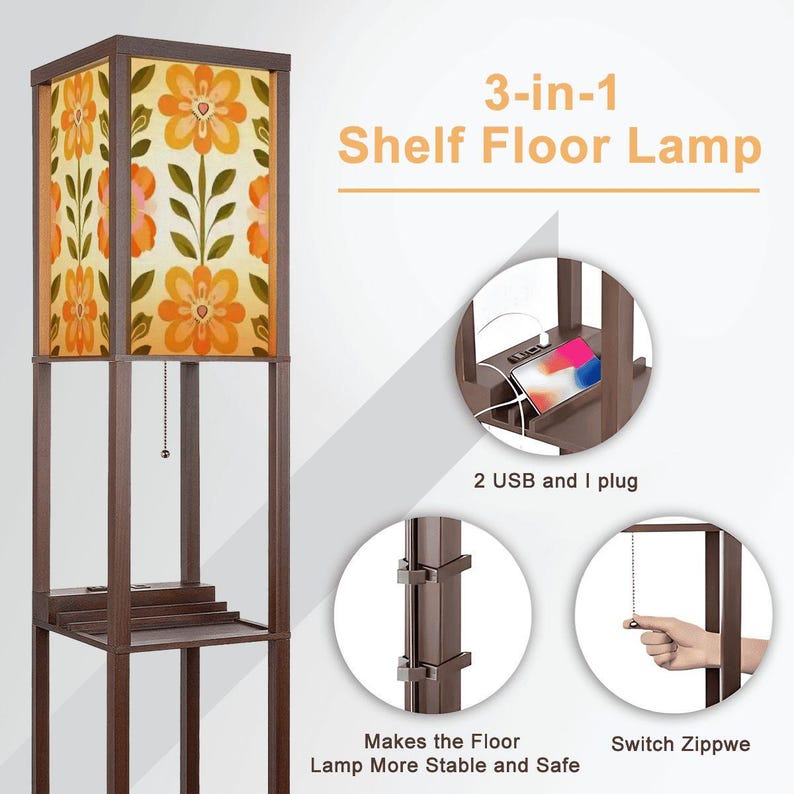 Scandinavian Modern Danish Floral Shelf Floor Lamp, Mid Century Bookcase Light Bild 4