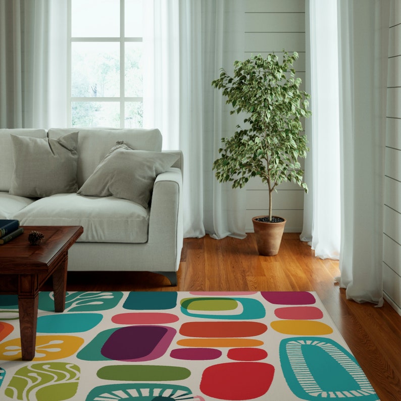 1950s Mid Century Modern Amoeba Area Rug, Retro Geometric Abstract ...