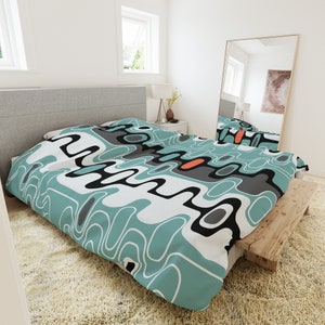 Retro Abstrakt Mid Century Modern Bettbezug, MCM Geometrische Oval Königin, König, Twin, Twin XL Mikrofaser Bettwäsche, Wohnheim Dekor