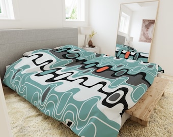 Retro Abstract Mid Century Modern Duvet Cover, MCM Geometric Oval Queen, King, Twin, Twin XL Microfiber Bedding, Dorm Room Decor