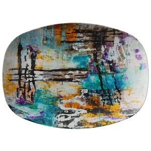 Serving Platter in Handpainted Modern Abstract Art, Custom Designed Printed Artwork Dinnerware, Decorative Dish, Grilling Plate Wedding Gift