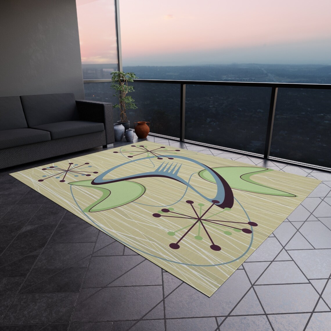 Atomic Fallout Rug 1950s Atomic Boomerang Mid Century Modern Outdoor Rug in Retro Vintage ...