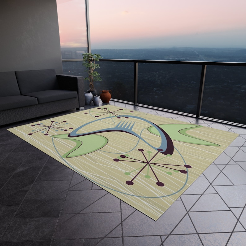 1950s Atomic Boomerang Mid Century Modern Outdoor Rug in Retro Vintage ...