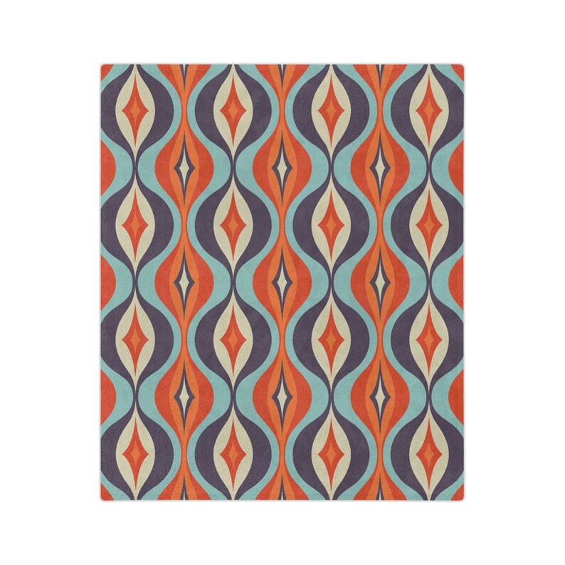 Retro Atomic Diamond Mid Century Modern Throw Blanket, Aqua, Blue, Pink ...