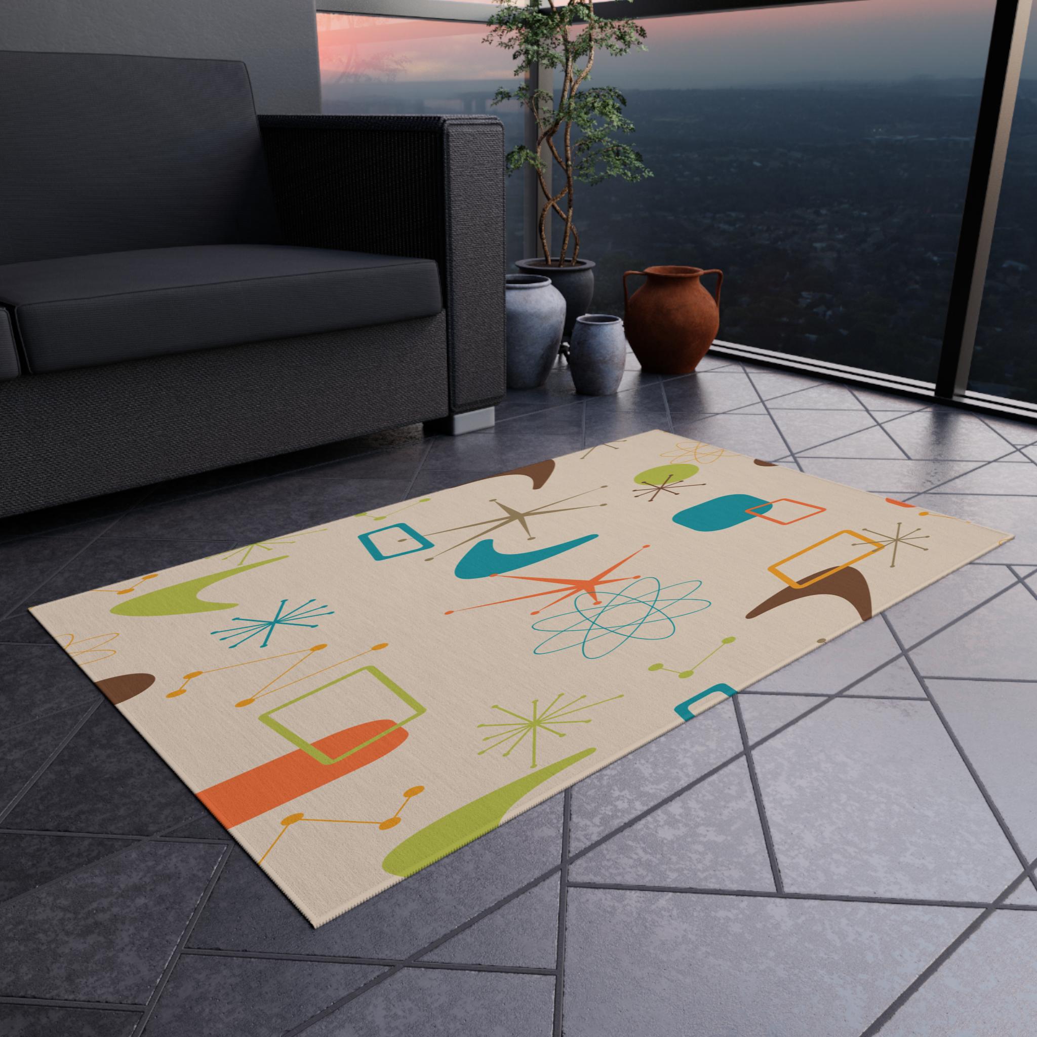 Atomic Fallout Rug Mid Century Modern Atomic Outdoor Rug, Retro Boomerang Pattern Patio ...