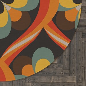 Retro Mid Mod Daisy Round Area Rug, 60s Floral Boho Burnt Orange ...