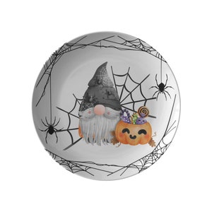Trick-a-Treats Gnome Halloween Plate, Custom Halloween Decor, Trick or Treat Plate, Gnome Party Plate, Halloween Fall Party Decor, Kids Gift