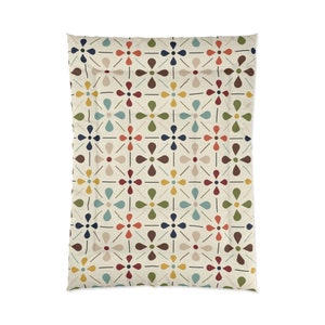 MCM Floral Comforter, Minimalist Scandinavian Modern Danish Retro Whimsical Blooms Bedding image 9