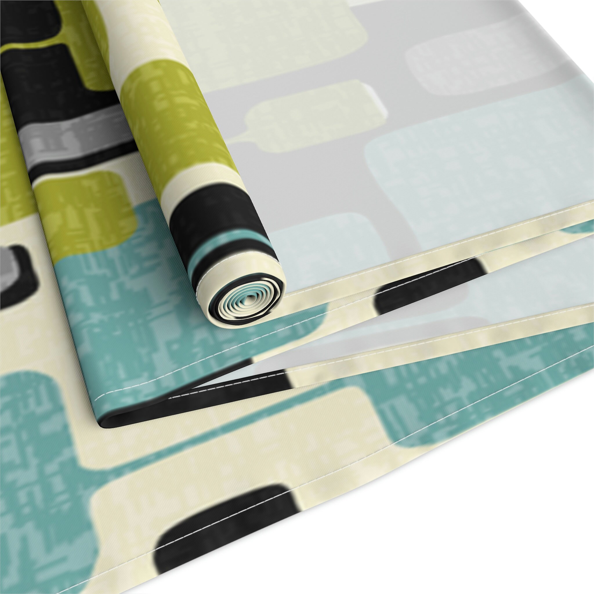 Mid Century Modern Abstract Table Runner, Retro Teal, Lime Green, Gray ...