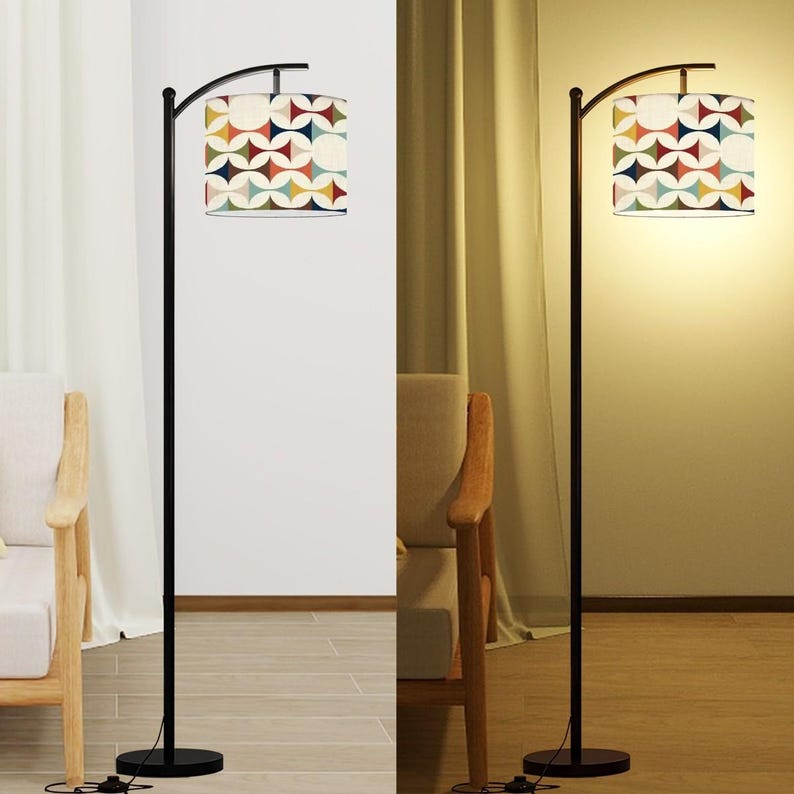 Lámpara de pie de arco moderna escandinava, diseño geométrico retro de los años 60, iluminación de acento moderna de mediados de siglo, decoración del hogar de estilo nórdico. imagen 8