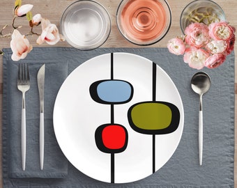 ミッドセンチュリー　ウォールプレート Mid Century Modern Plates | Red Blue Orange Geometric Pattern Home