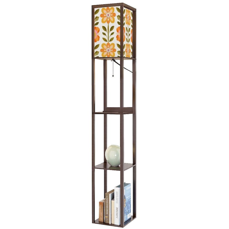 Scandinavian Modern Danish Floral Shelf Floor Lamp, Mid Century Bookcase Light Bild 5
