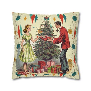 Retro vintage jaren 50 franciscaner diamant Starburst vakantie kussensloop, kitsch decor kerstscène