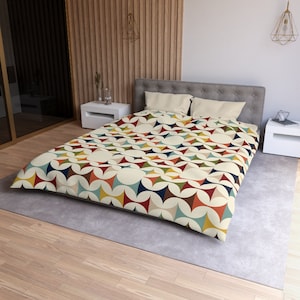 Retro MCM Duvet Cover, Mid Century Modern Bedding, Vibrant Geometric ...