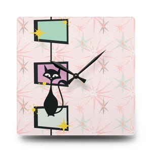 Atomic Katze Retro Uhr, Mid Century Modern Geometrische Starburst Wanddekor, MCM Wohnaccessoires
