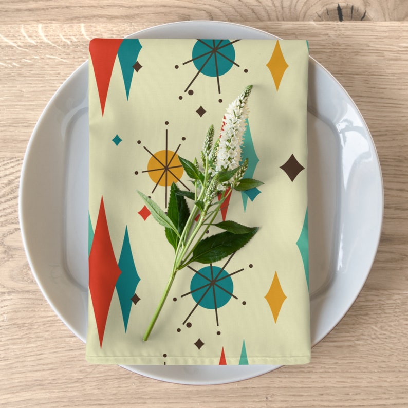 Franciscan Diamond Starburst Cloth Napkins, Set of 4, Mid Century Modern Retro Atomic Table Linens, MCM Dining Decor image 7