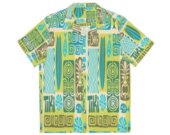 Retro Tiki Mid Century Modern Men's Hawaiian Shirt, Aloha Vacation, Cruise, Summer Holiday Shirt