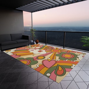 70s Groovy Hippie Retro Outdoor Rug, Mid Mod 70s Flower Power Patio Rug ...