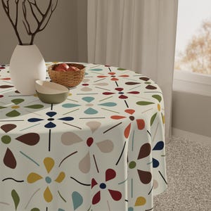 Mid Century Modern Retro Floral Tischdecke, Skandinavisch Danish Modern, Minimalistischer MCM Esstisch Abdeckung