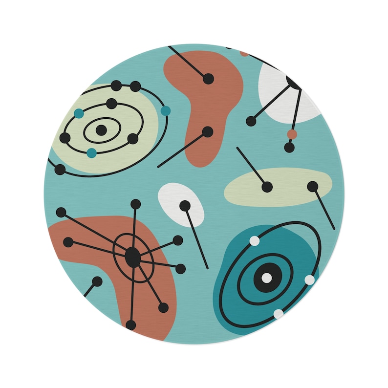Atomic 50s Mid Century Modern Round Rug, Retro Living Room, Bedroom ...