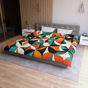 Mid Century Modern Geometric Abstract Duvet Cover, Retro King, Queen, Twin XL Bedding