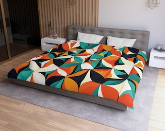 Mid Century Modern Geometric Abstract Duvet Cover, Retro King, Queen, Twin XL Bedding