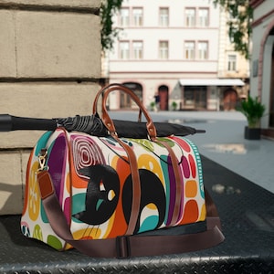 Atomic Cat Mid Century Modern Amoeba Travel Bag, MCM Geometric Abstract Googie Carry on Bag, Retro Weekender Bag - 132982823