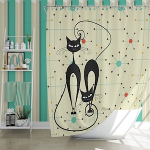 Cortinas de chuveiro Atomic Cat Mid Mod Retro Starburst