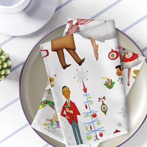 Retro Vintage 1950s Christmas Cloth Dinner Napkins, Mid Century Modern Retro Women, Ladies, Housewives Holiday Table Linens - 123081223