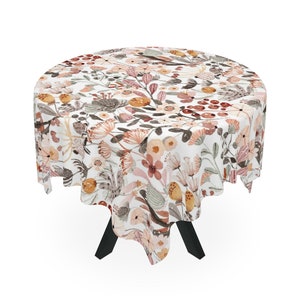 Floral Tablecloth, Bird Table Covers, Farmhouse Table Linens, Floral Print Square Tablecloth, Fabric Tablecloth, Kitchen Linen Gifts For Mom