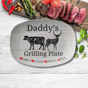 Personalized Grilling Plate, Custom Meat Cuts BBQ Platter, Dad's Barbecue Serving Tray, Gift for Grill Master