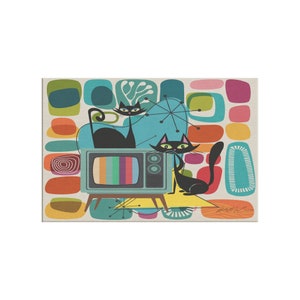 Mid Century Atomic Cat Retro TV Canvas Wall Art