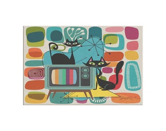 Mid Century Atomic Cat Retro TV Canvas Wall Art