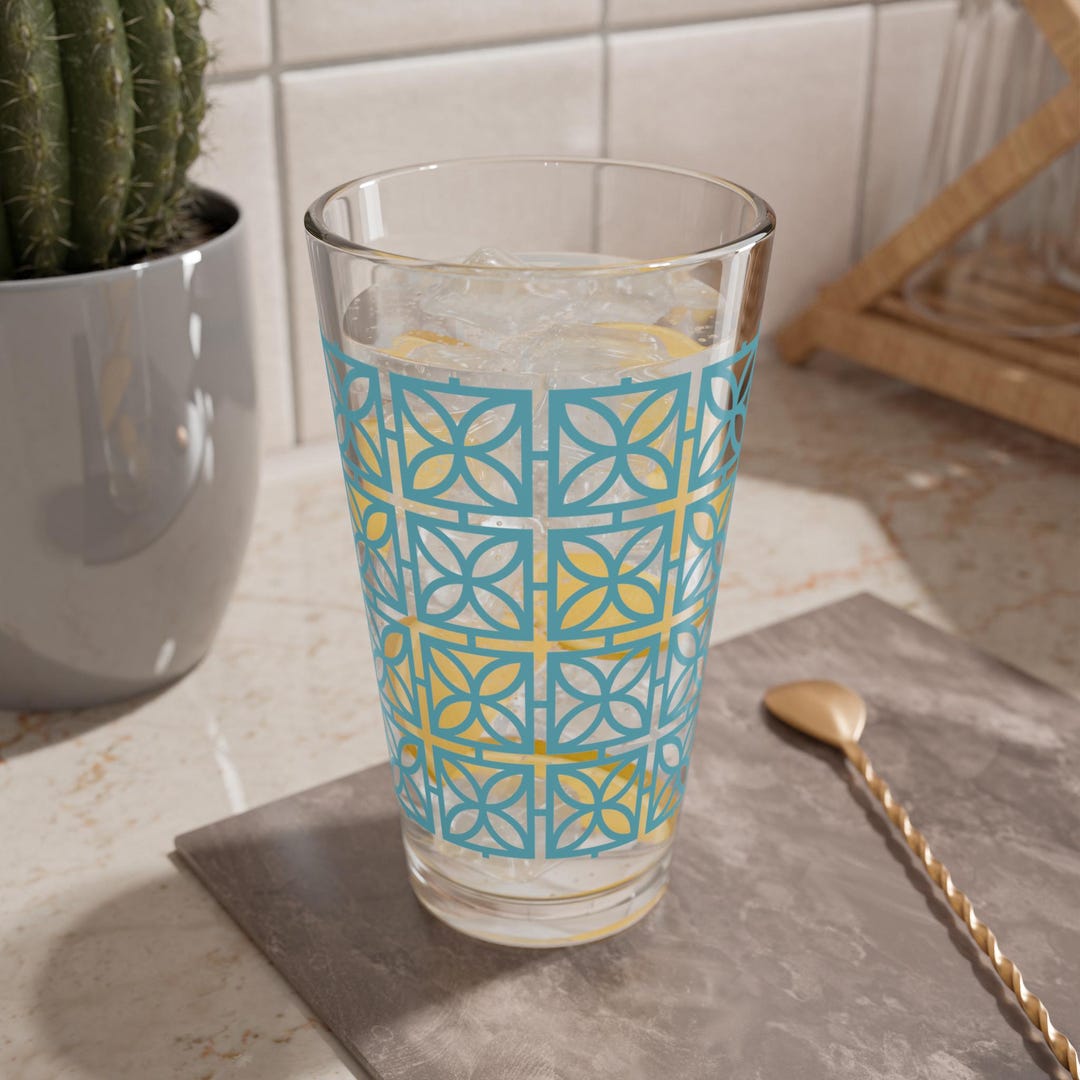 Mid Century Modern Blue Breeze Block Pint Glass - Etsy