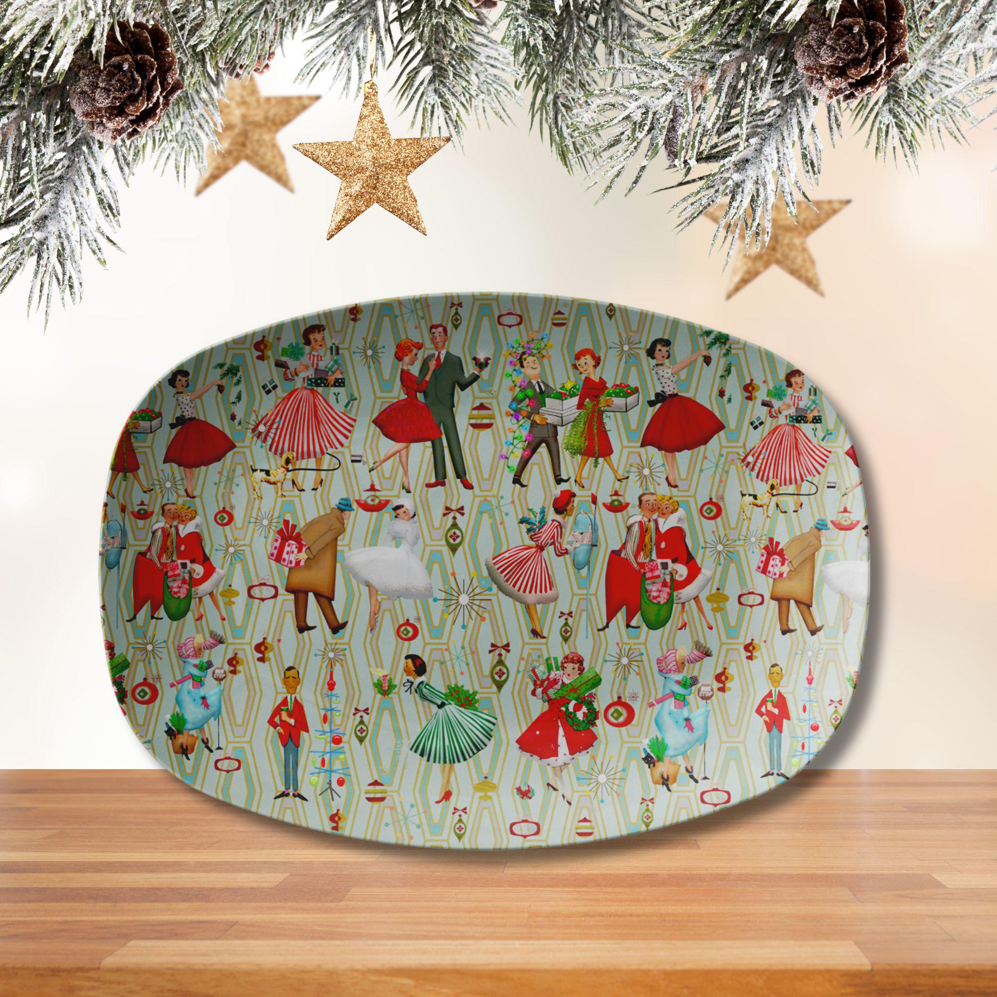 1950s Retro Vintage Christmas Platter, Mid Century Modern Retro Green ...